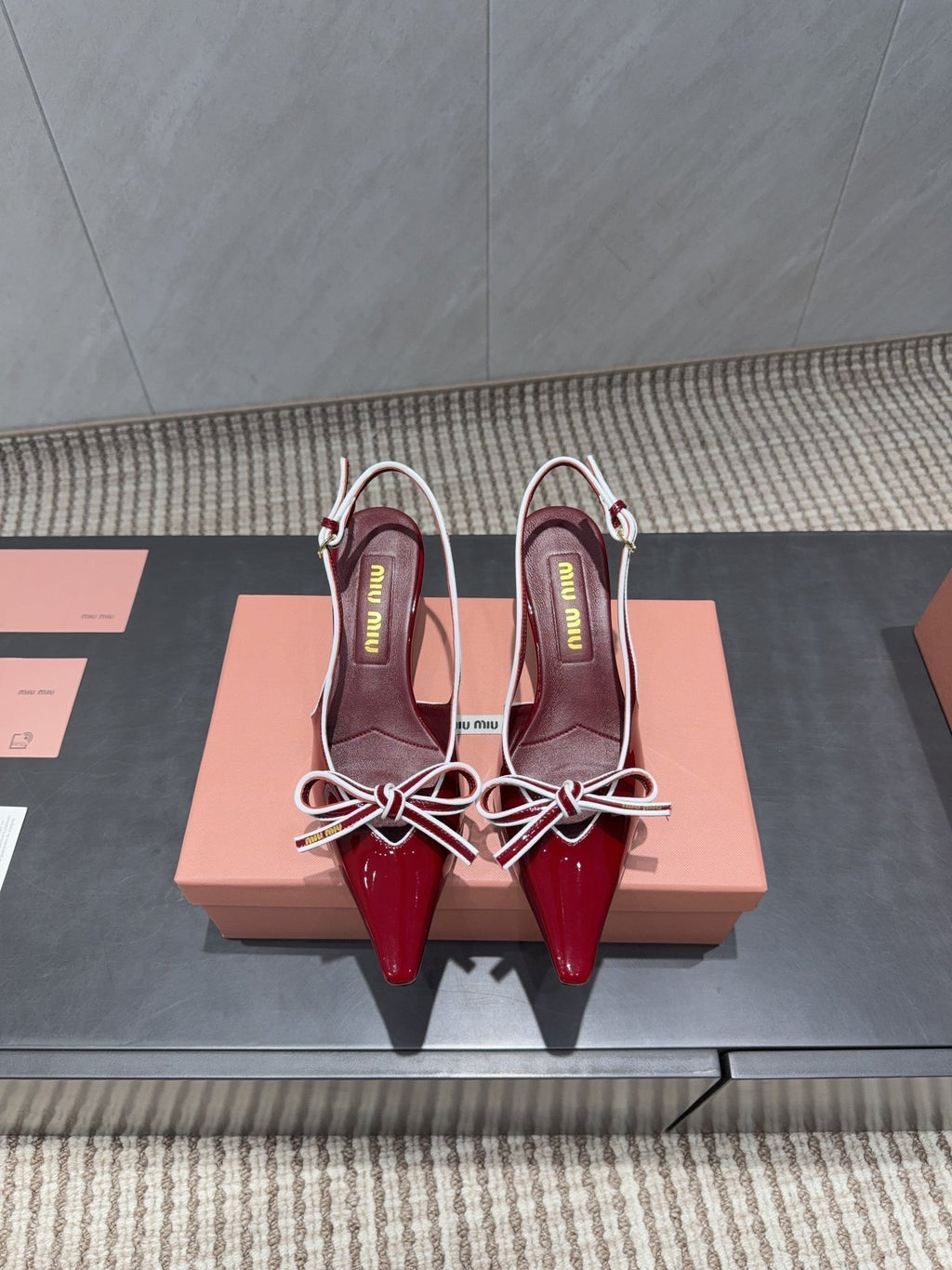 Miu 26s Slingback 55mm In Dark Red Calfskin With Bow