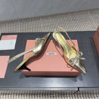 Miu 26s Slingback 55mm In Gold Calfskin With Bow