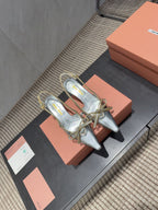 Miu 26s Slingback 55mm In Silver Calfskin With Bow