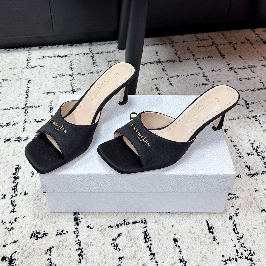 CD Square-Toed Sandal Black Satin 617518