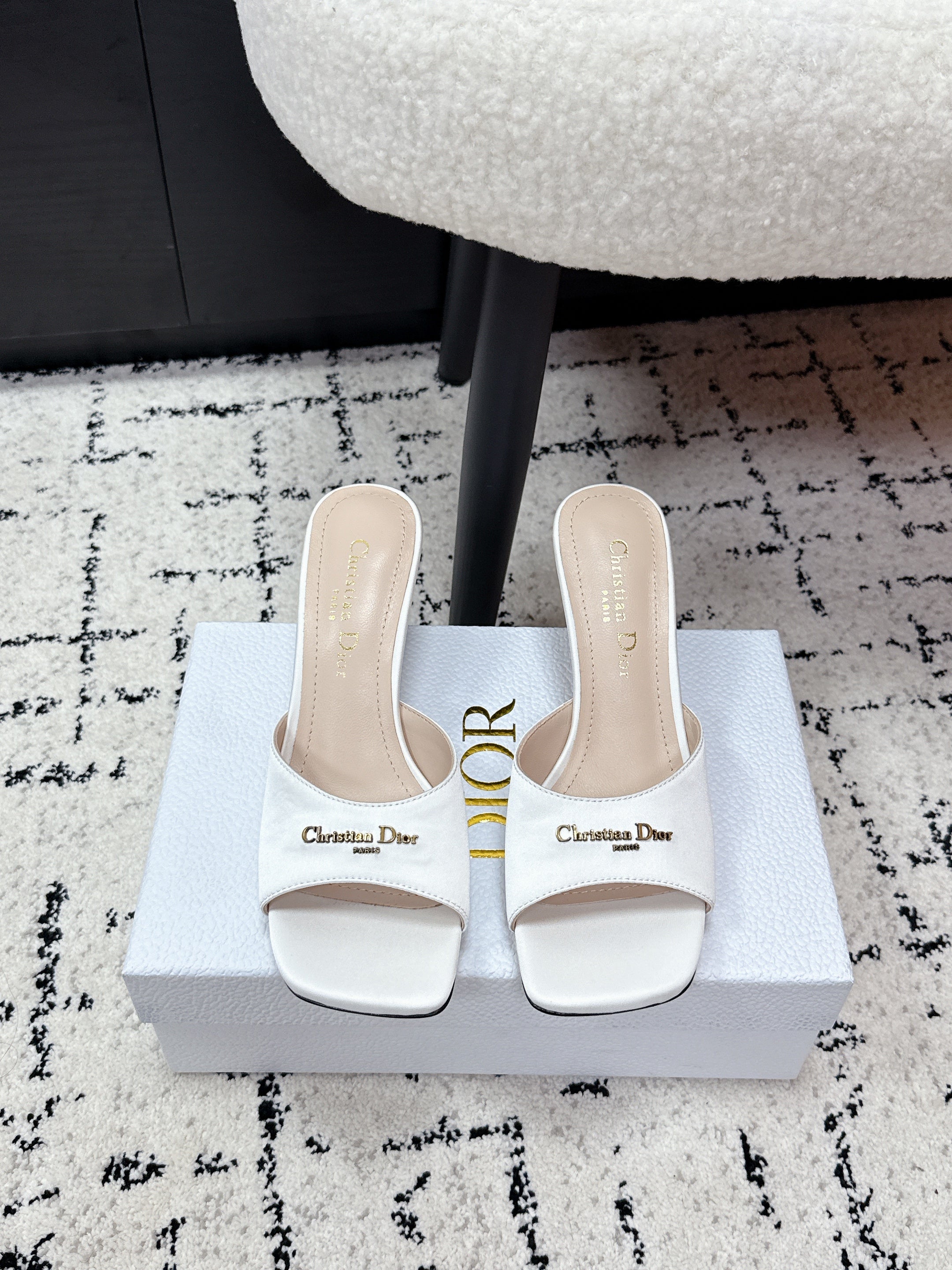 CD Square-Toed Sandal White Satin 617519