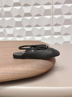 CC 26s Round-Toe Open-Back Flats Black Fabric Leather 613254