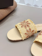 CC 26s Flat Sandals Beige Straw Leather 613265