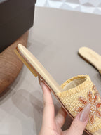 CC 26s Flat Sandals Beige Straw Leather 613265