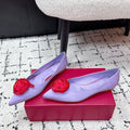 RV Rose Vivier Flower Slingback Flat Purple Red Satin 617287