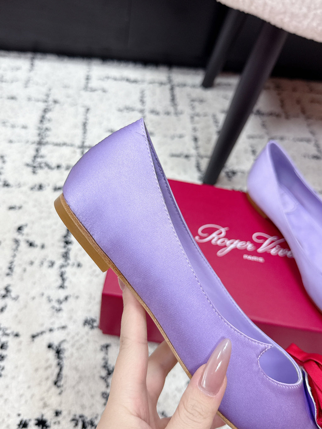 RV Rose Vivier Flower Slingback Flat Purple Red Satin 617287