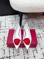 RV Rose Vivier Flower Slingback Flat White Red Satin 617288