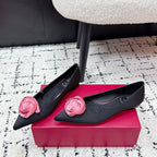 RV Rose Vivier Flower Slingback Flat Black Pink Satin 617289