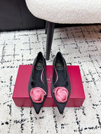 RV Rose Vivier Flower Slingback Flat Black Pink Satin 617289