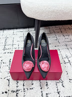 RV Rose Vivier Flower Pumps 10cm Pink Black Satin 617291