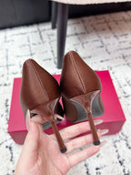 RV Rose Vivier Flower Pumps 10cm Pink Brown Satin 617292