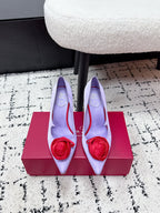 RV Rose Vivier Flower Pumps 10cm Red Purple Satin 617296