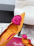 RV Rose Vivier Flower Pumps 10cm Pink Orange Satin 617297