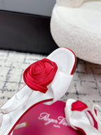 RV Rose Vivier Flower Sandal 10cm White Red Satin 617300
