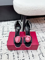 RV Rose Vivier Flower Sandal 10cm Pink Black Satin 617301