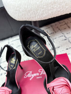 RV Rose Vivier Flower Sandal 10cm Pink Black Satin 617301