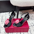 RV Rose Vivier Flower Sandal 10cm Pink Black Satin 617301