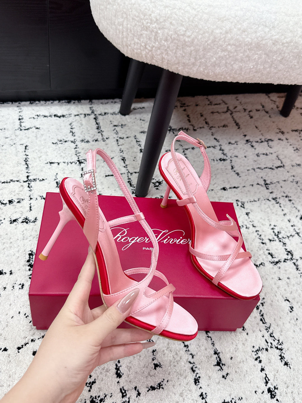 RV Rose Vivier Sandals 10cm Pink Satin 617306
