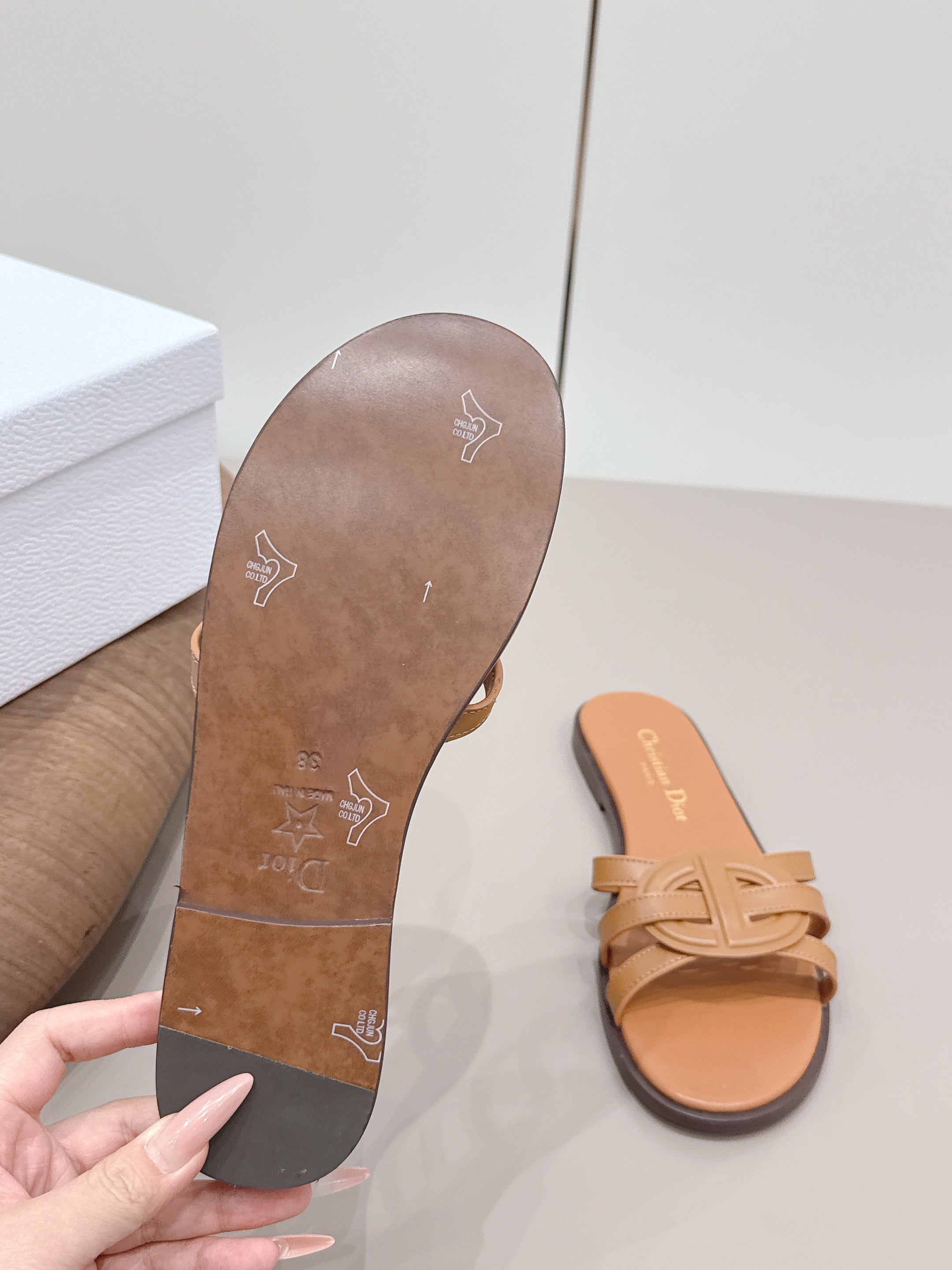 CD 26s D-Club Slide Sandal Tan Calfskin 738246