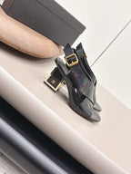 CC 26s Round-Toe Square-Heeled Sandals 7.5cm Black Leather