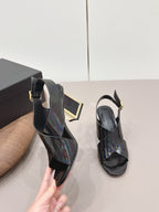 CC 26s Round-Toe Square-Heeled Sandals 7.5cm Black Leather