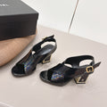 CC 26s Round-Toe Square-Heeled Sandals 7.5cm Black Leather