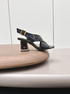 CC 26s Round-Toe Square-Heeled Sandals 7.5cm Black Leather