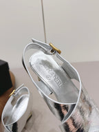 CC 26s Round-Toe Square-Heeled Sandals 7.5cm Sliver Leather
