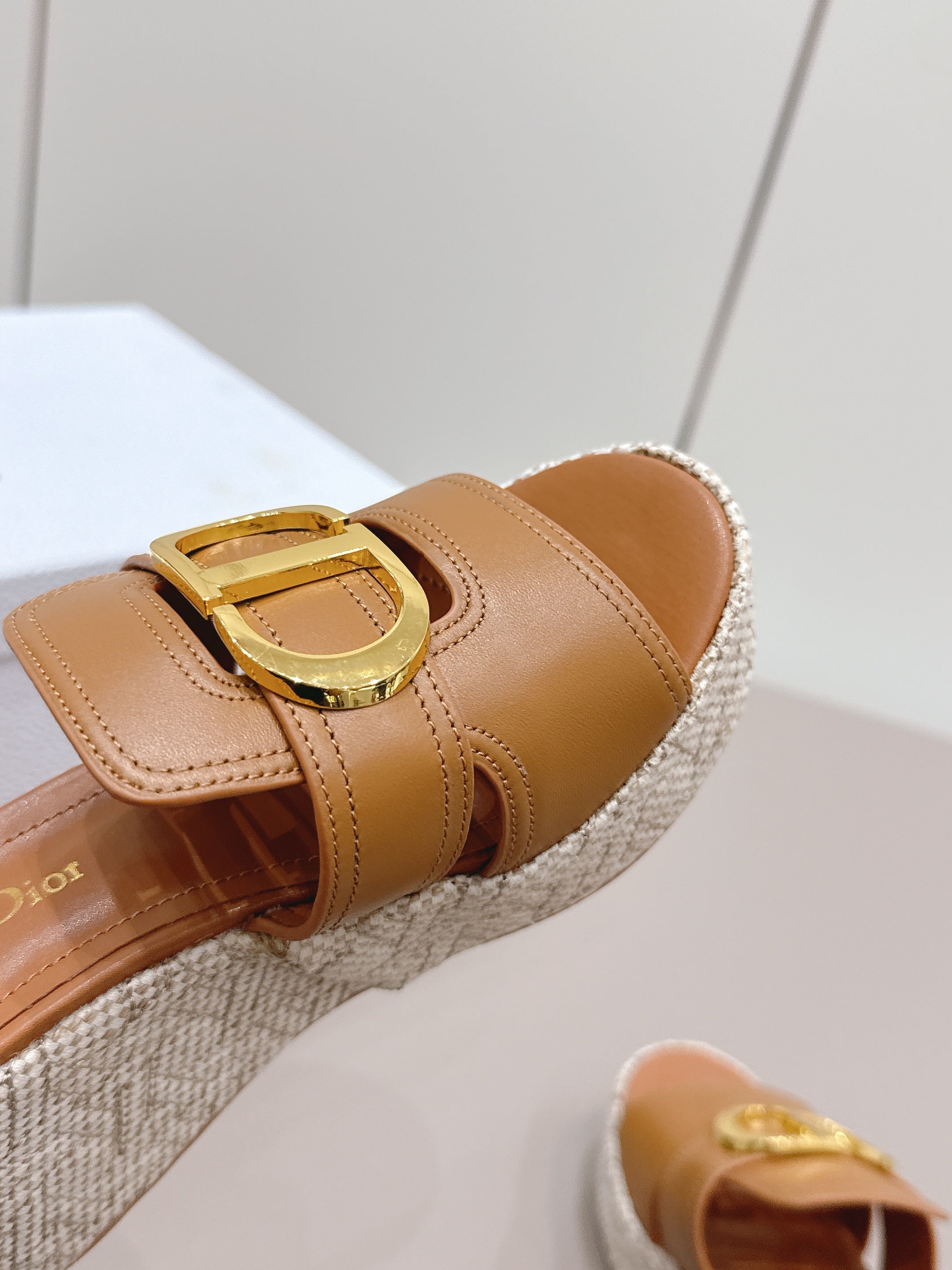 CD 30 Montaigne Wedge Slides 8cm Tan Calfskin 738318