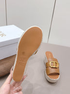 CD 30 Montaigne Wedge Slides 8cm Tan Calfskin 738318
