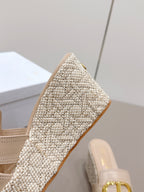 CD 30 Montaigne Wedge Slides 8cm Light Beige Calfskin 738319