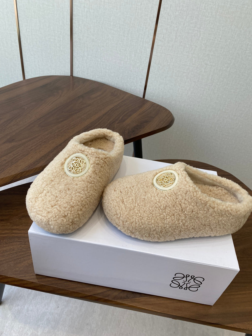 Loewe Birkenstock slippers beige wool 477791