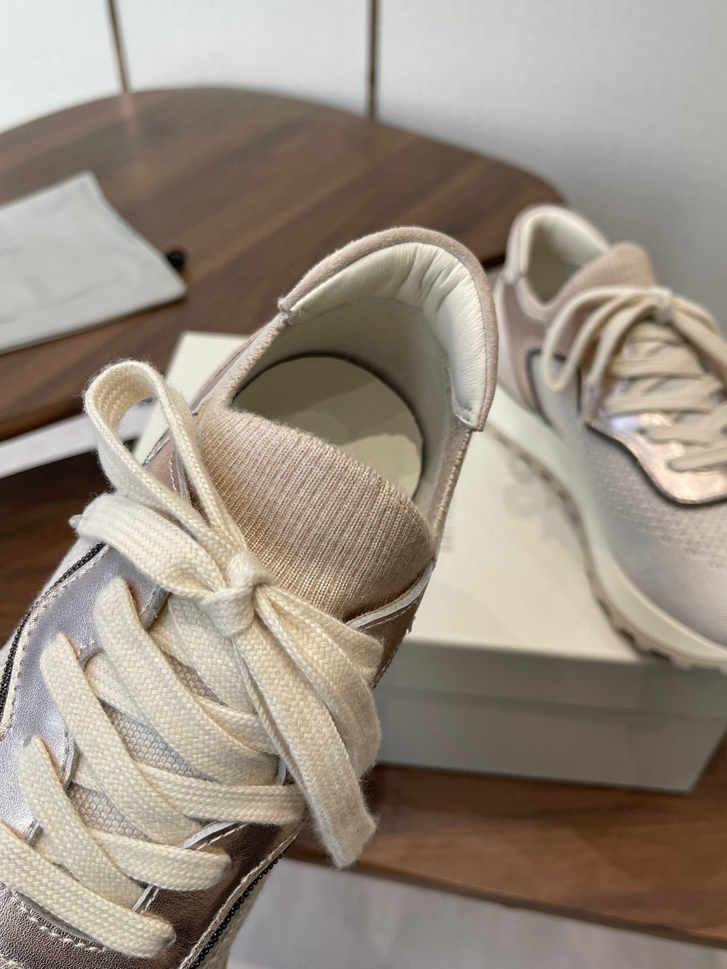 Brunello Runners With Shiny Eyelets Light Grey Suede Cotton 624471