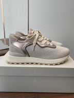 Brunello Runners With Shiny Eyelets Light Grey Suede Cotton 624471