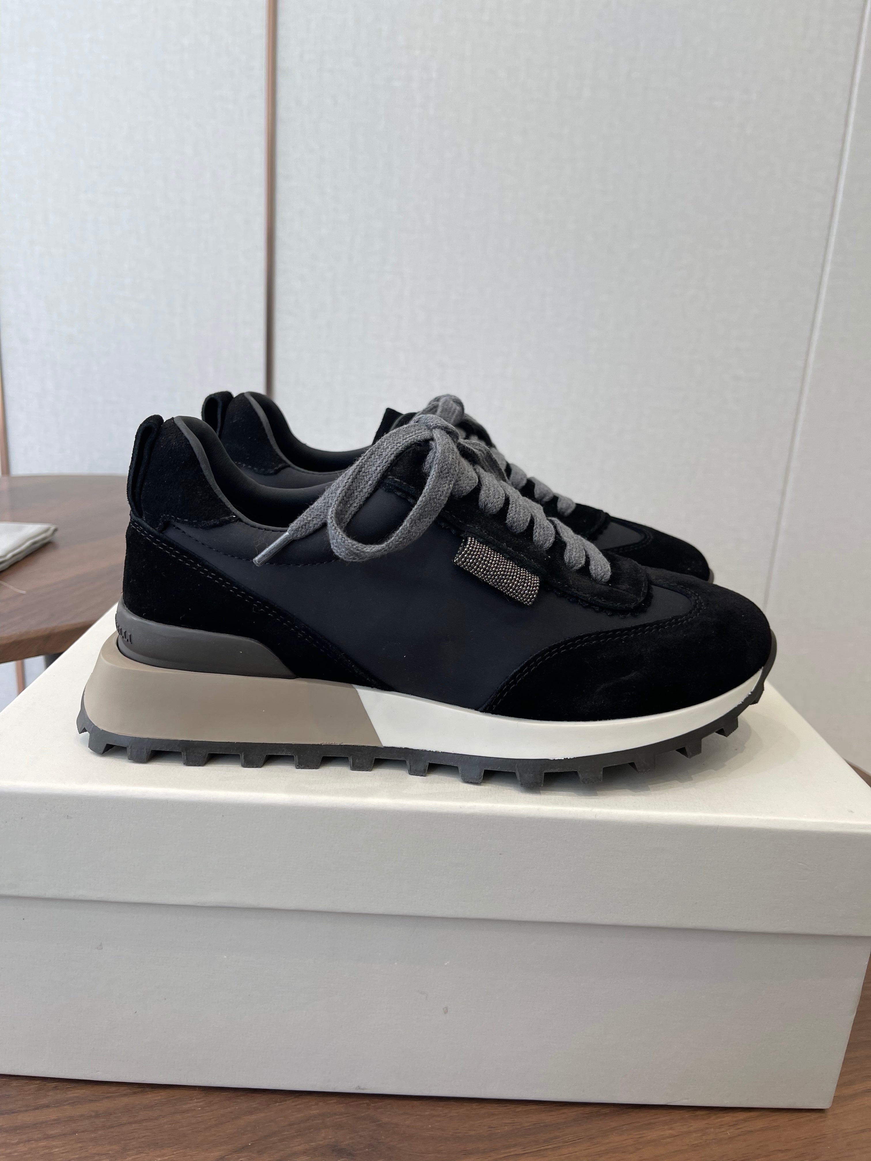 Brunello Flannel Runners With Monili Black Suede 624479
