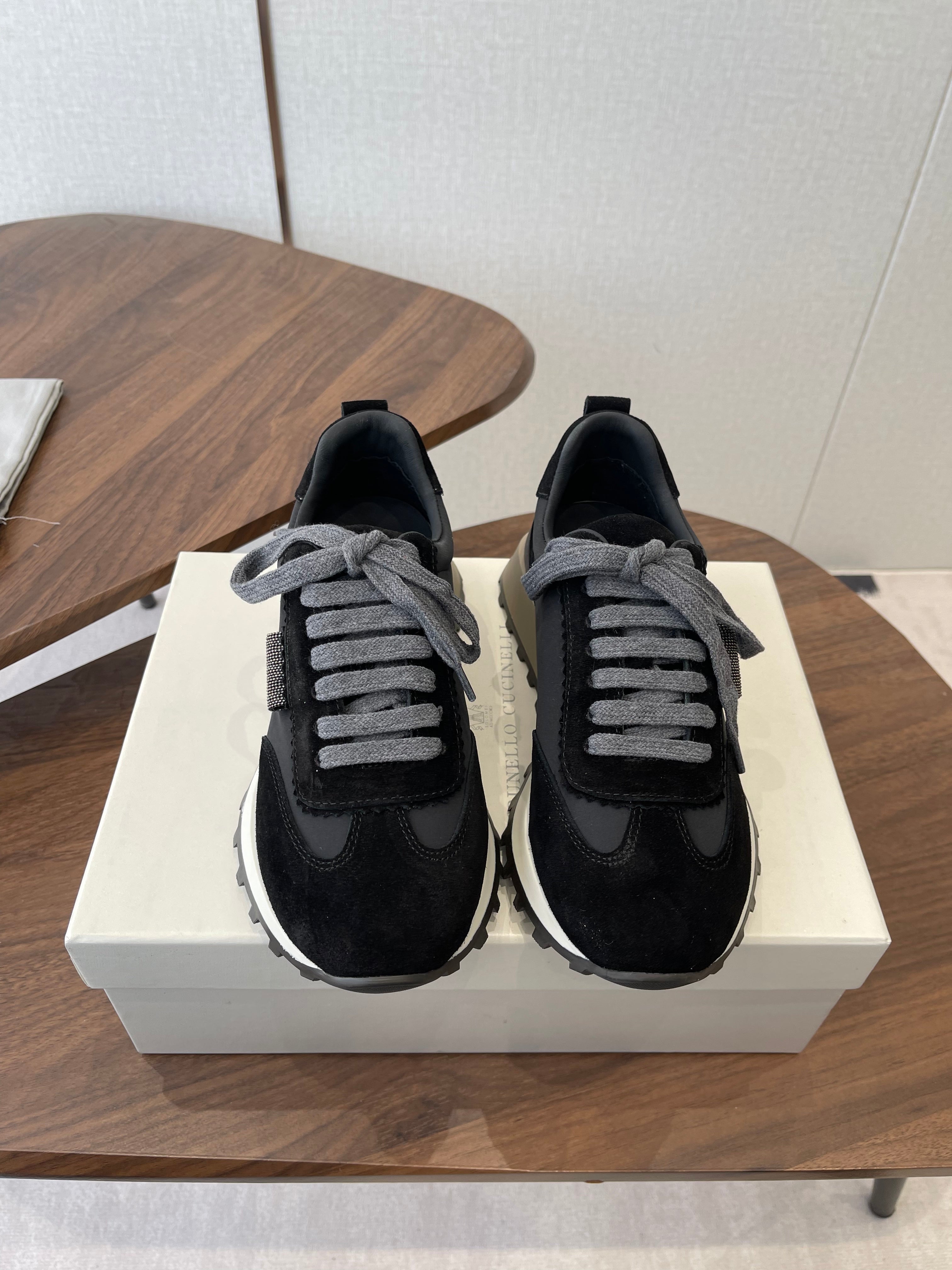 Brunello Flannel Runners With Monili Black Suede 624479