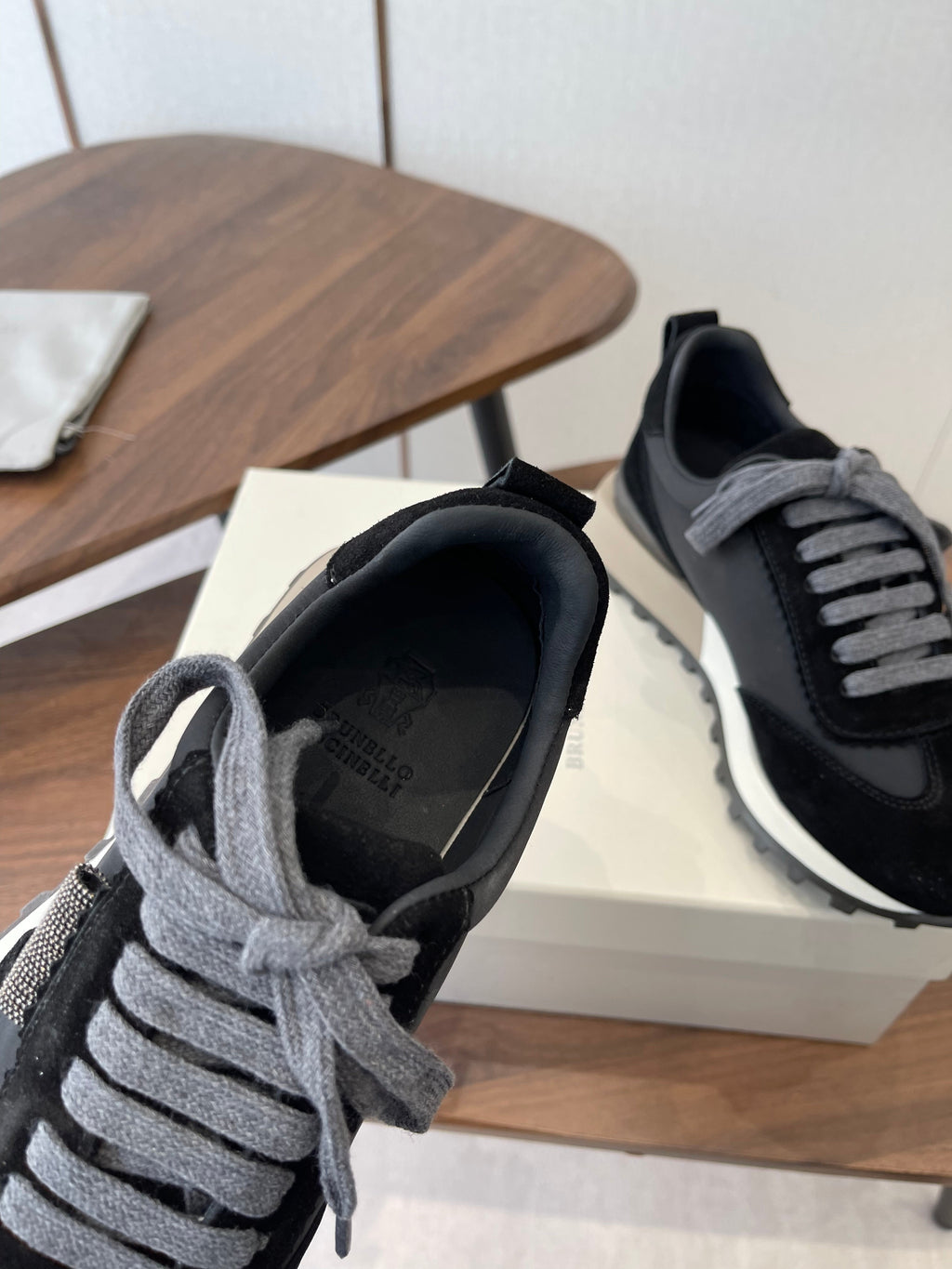 Brunello Flannel Runners With Monili Black Suede 624479
