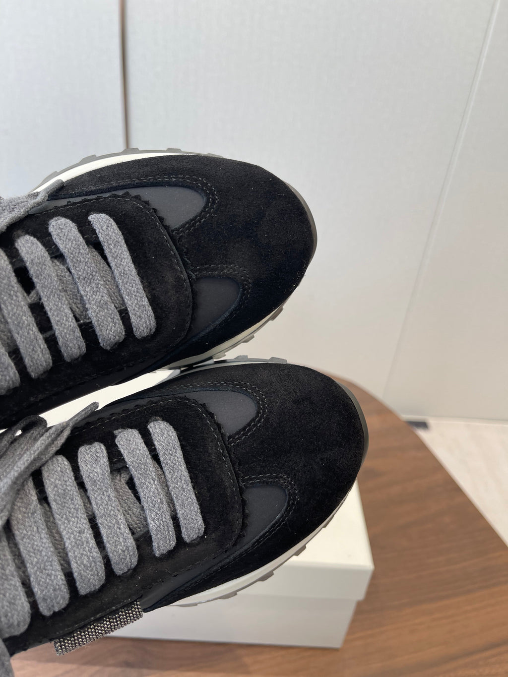 Brunello Flannel Runners With Monili Black Suede 624479