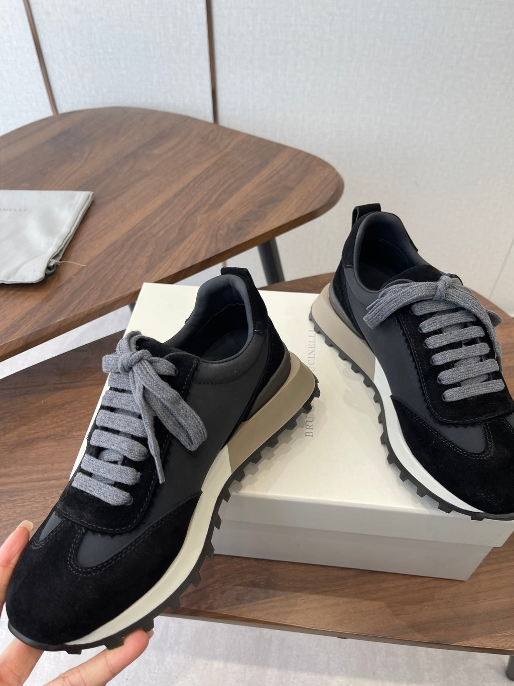 Brunello Flannel Runners With Monili Black Suede 624479