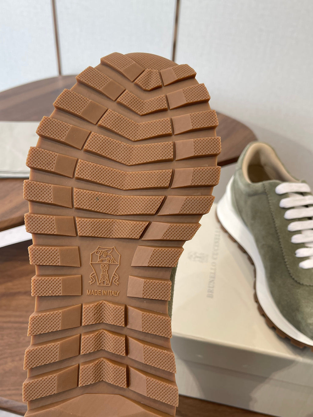 Brunello Runners With Shiny Tab Olive Suede 624491