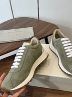 Brunello Runners With Shiny Tab Olive Suede 624491