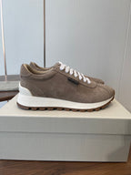 Brunello Runners With Shiny Tab Taupe Suede 624492