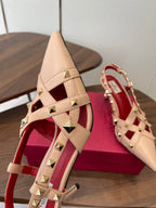VT Studdy Pumps 65mm Beige Red Leather 624352