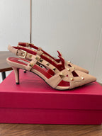 VT Studdy Pumps 65mm Beige Red Leather 624352