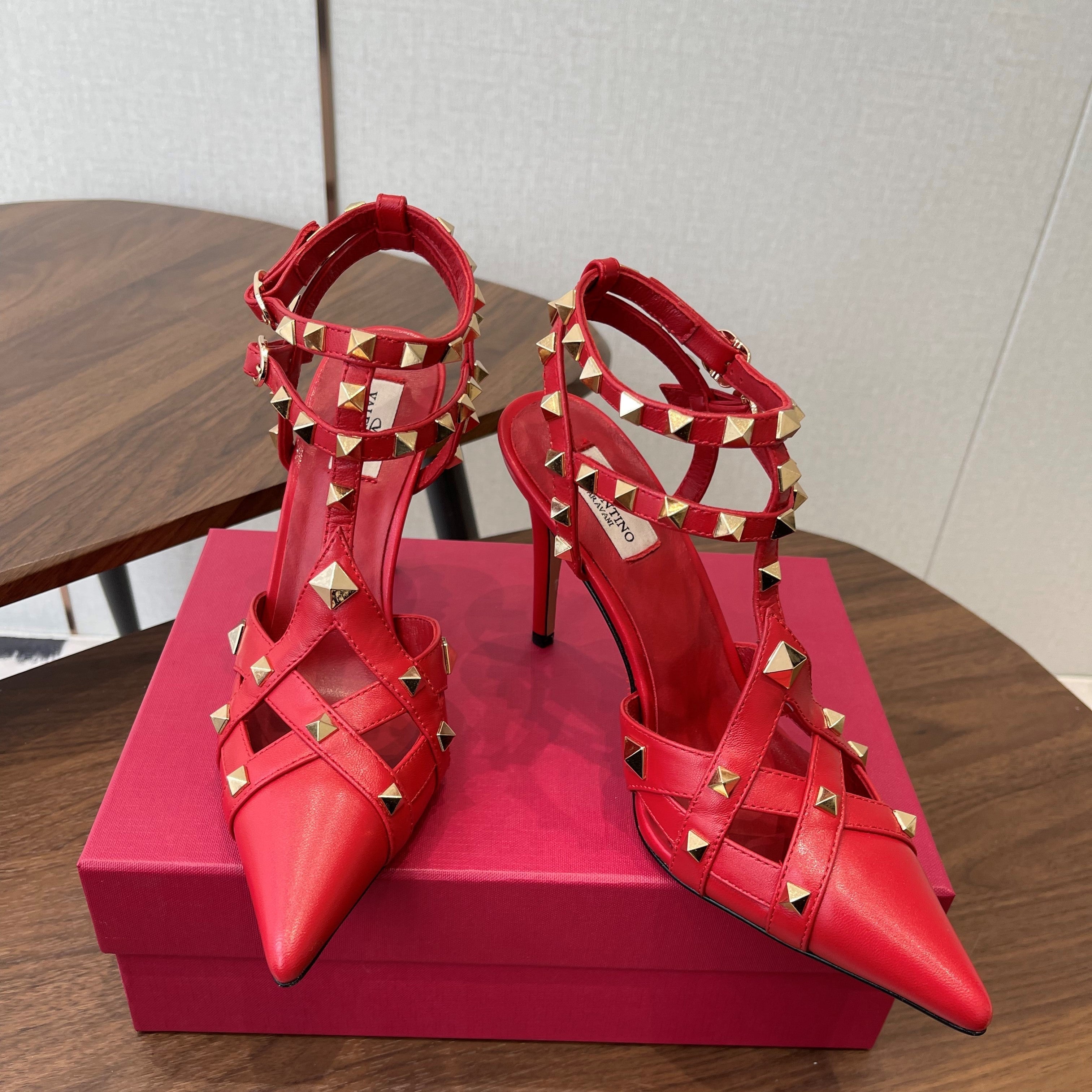VT Studdy Pumps 95mm Red Leather 624355