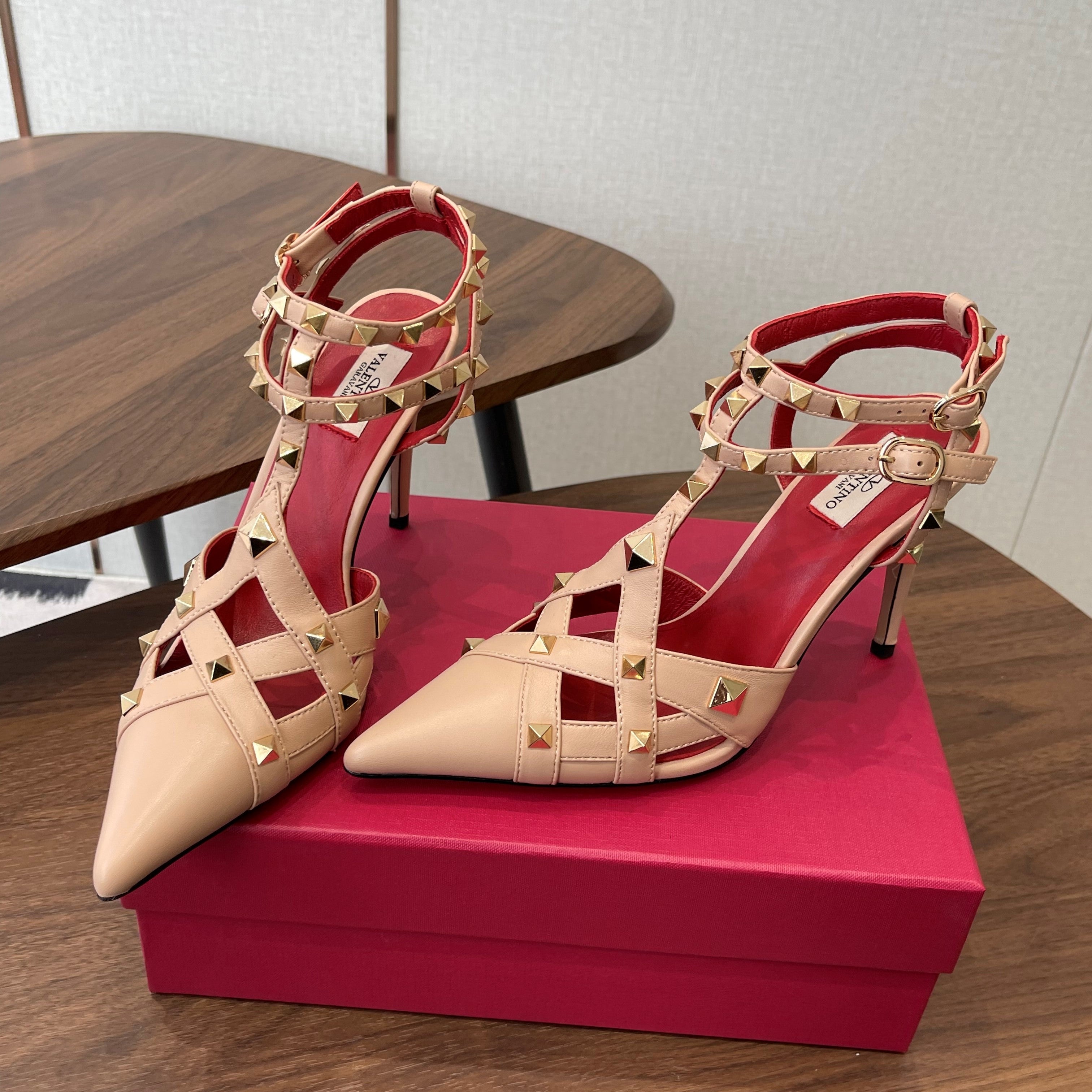VT Studdy Pumps 95mm Beige Red Leather 624356