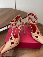 VT Studdy Pumps 95mm Beige Red Leather 624356