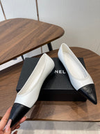 CC 26s Ballet Flats White Black Lambskin 624239