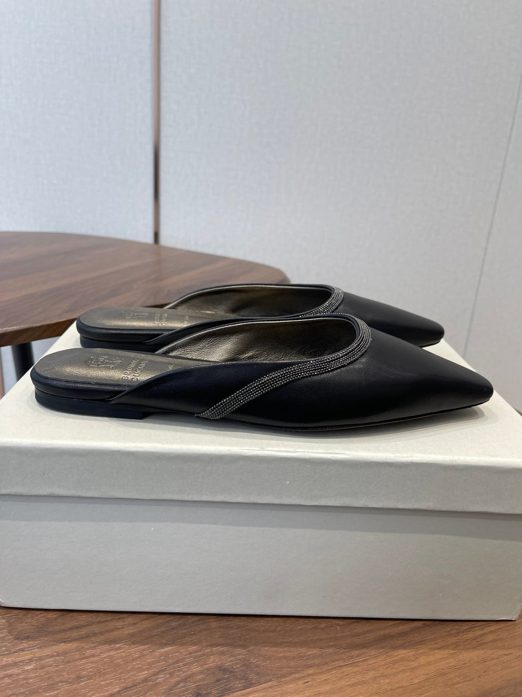 Brunello Monili-chain Mules Black Leather 624507