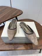 Brunello Monili-chain Mules Taupe Suede 624509